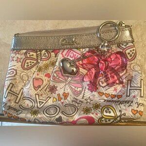Coach Poppy Butterfly Grafitti Pouch Clutch with Silver Trim